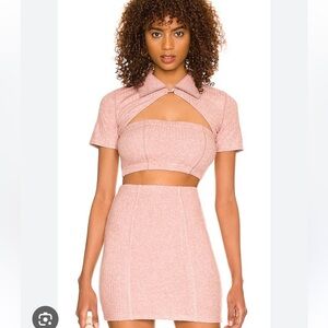 Lovers and Friends pink knit 3 piece set, new, size small, crop top, mini skirt